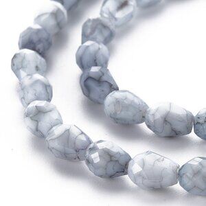 1 Strand Light Gray Mottled Faceted Teardrop Glass Beads